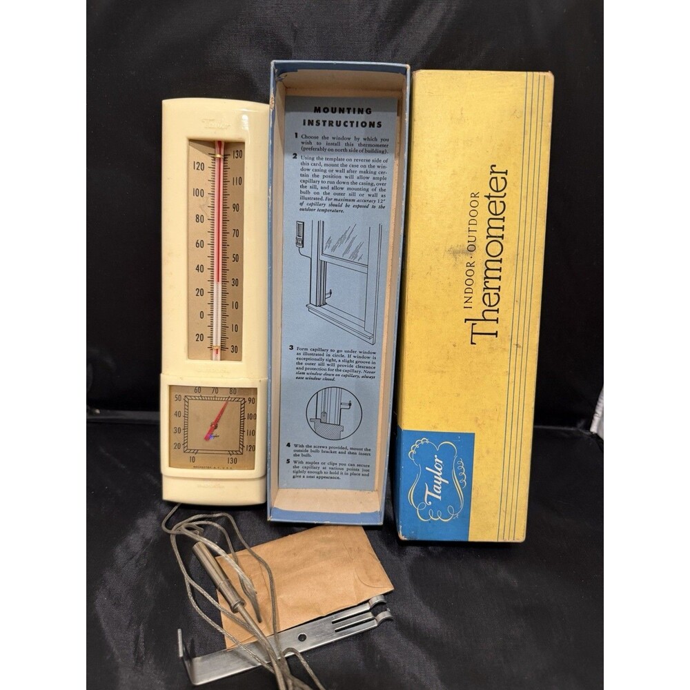 Vintage 1950s Taylor Indoor Outdoor Thermometer No 1AP1 With Mount